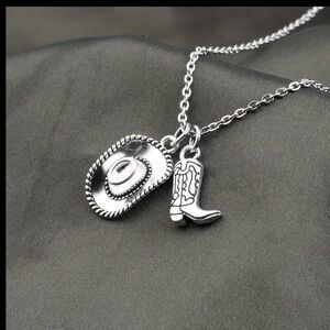 Silver Cowboy Hat & Boot Pendant Necklace